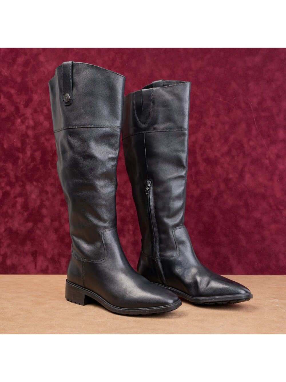 Sam Edelman Drina Wide Calf Black Leather Equestrian Riding Fashion Boots 7.5
